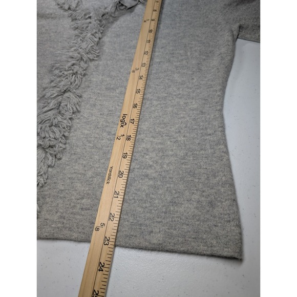 Peck & Peck  100% Pure Cashmere Cardigan Sweater Women's Large Fringe 2 Ply Gray - Picture 10 of 10